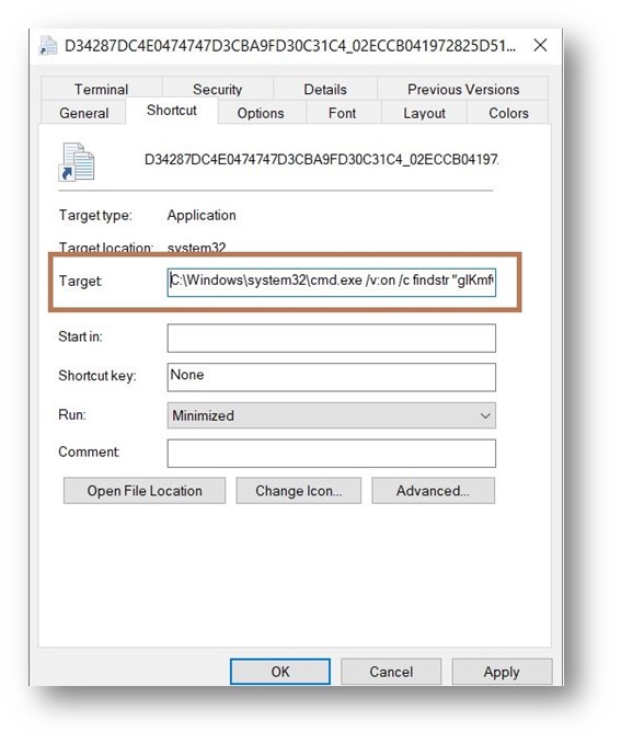 Figure 5 _Properties of Emotet LNK sample