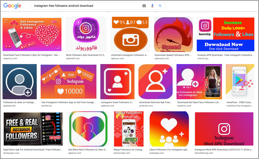 Figure 1. Suspicious apps in Google Images 