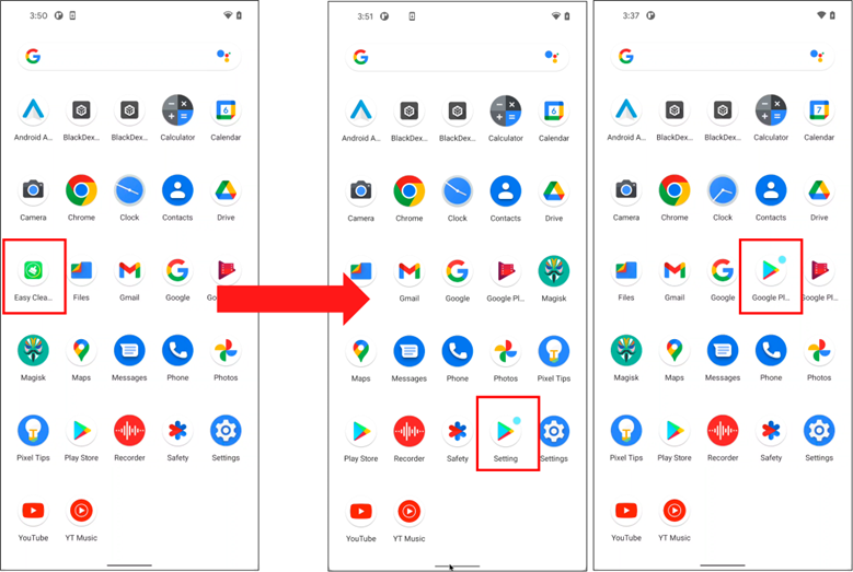 Figure 2. Hide itself by changing icons and names