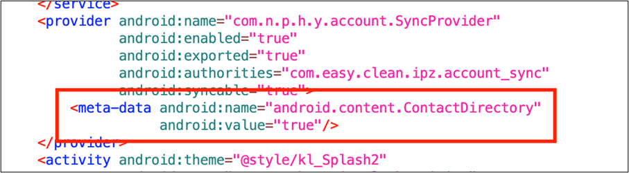 Figure 6. Content providers declared with special metadata in manifest