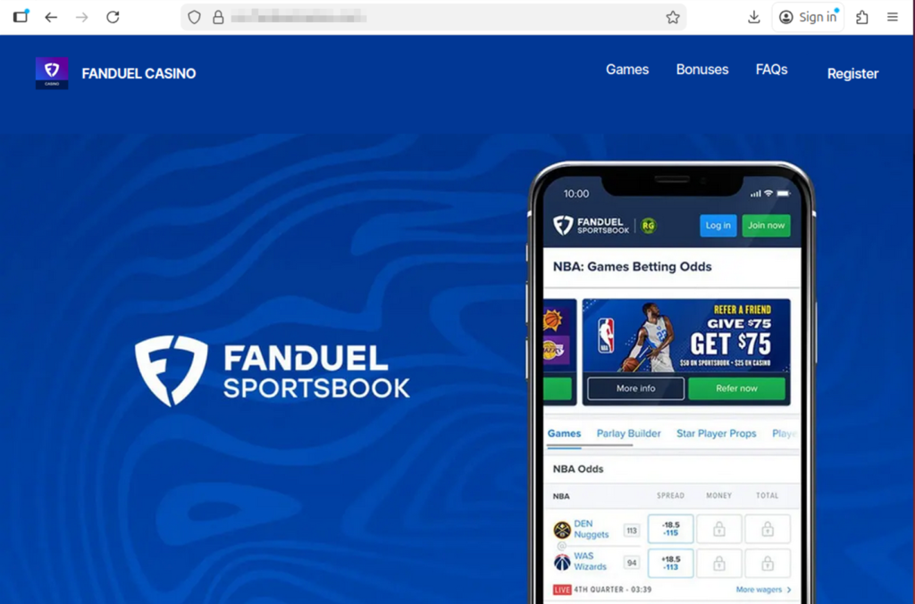 This example shows an incredible realistic, but fake, Fanduel site created by scammers to impersonate the real thing.