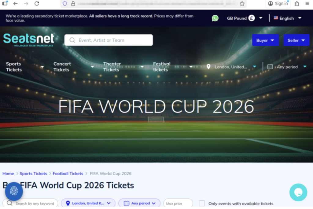 O site mostra uma operação de golpe detectada pelo McAfee Labs. Ele tem opções de seleção de assentos e recursos de compra de ingressos incrivelmente realistas. Mas é falso. 