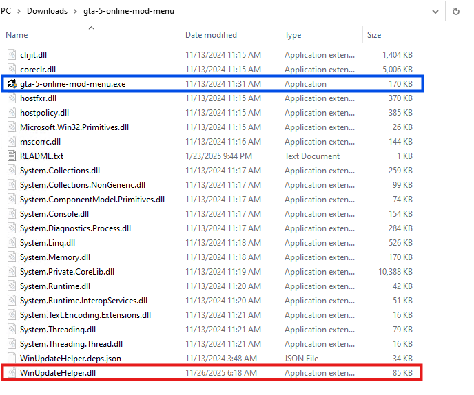 Figure 5: Files within the zip archive. 