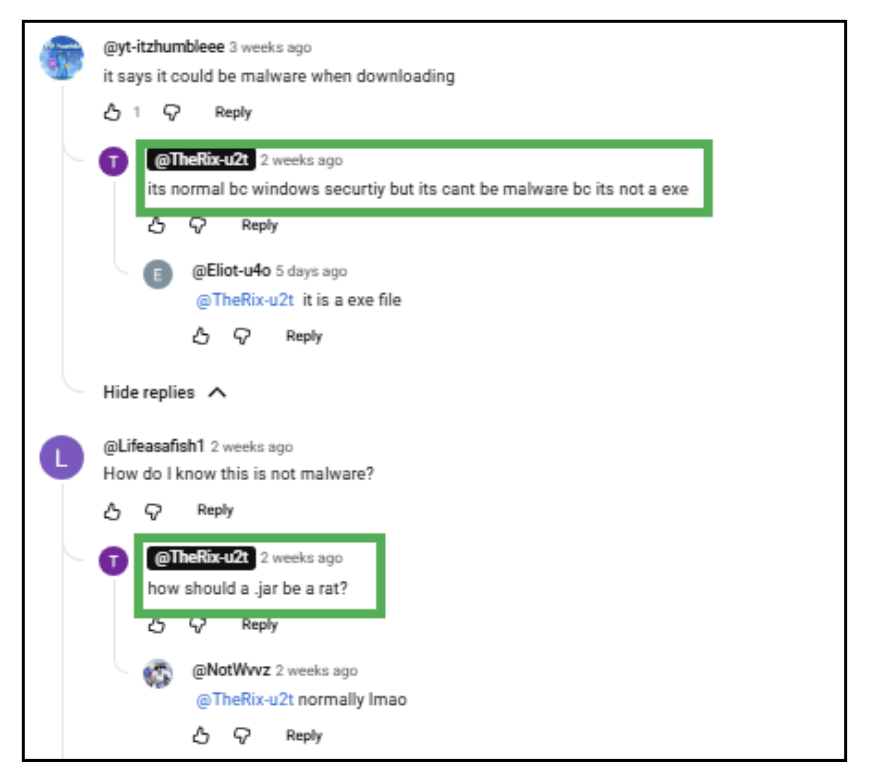 Figure 3: Comments added by the threat actor 