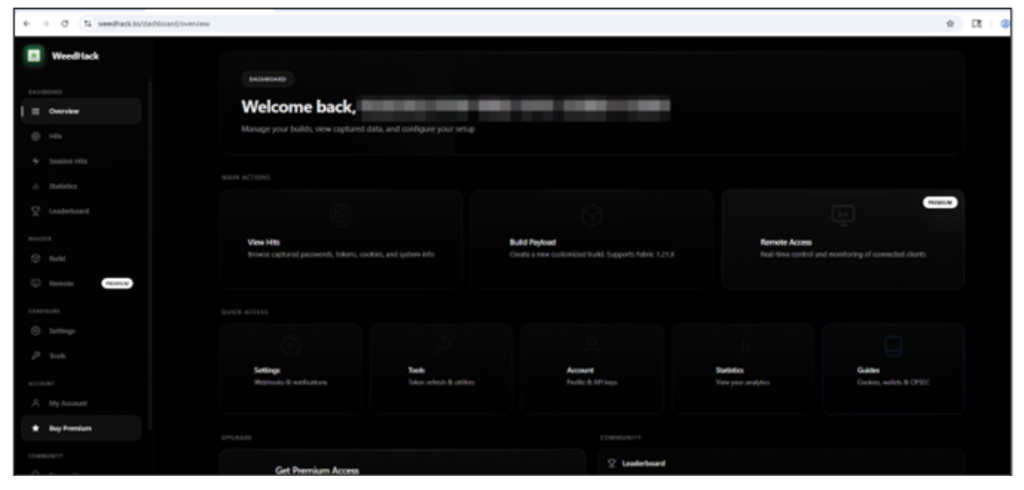 Figure 10: Dashboard hosted on Weedhack.to 