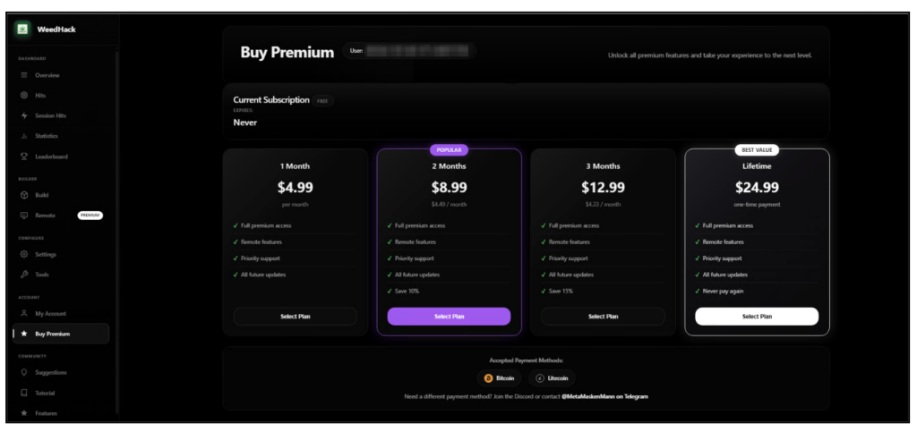 Figure 15: Buy Premium Section 