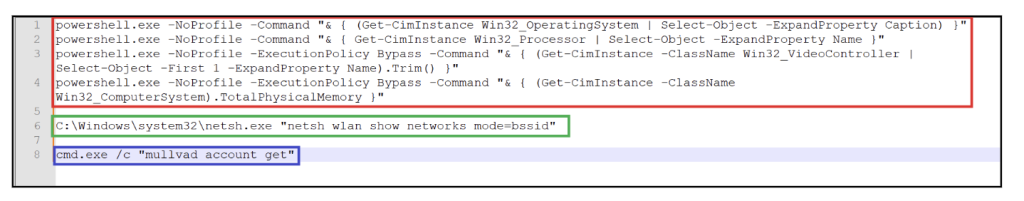 Figure 31: System reconnaissance and hardware fingerprinting commands 