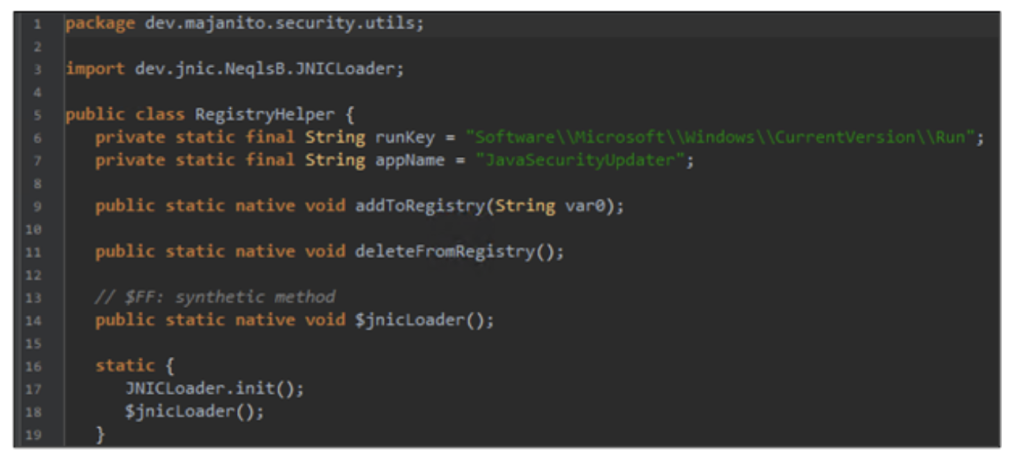 Figure 32: Registry key modification code 