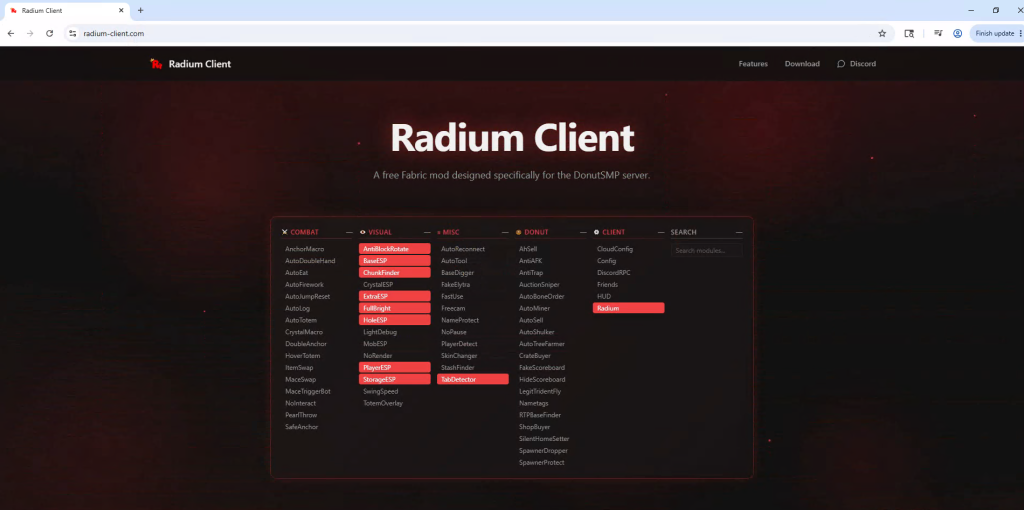 Figure 4: radium-client landing page 