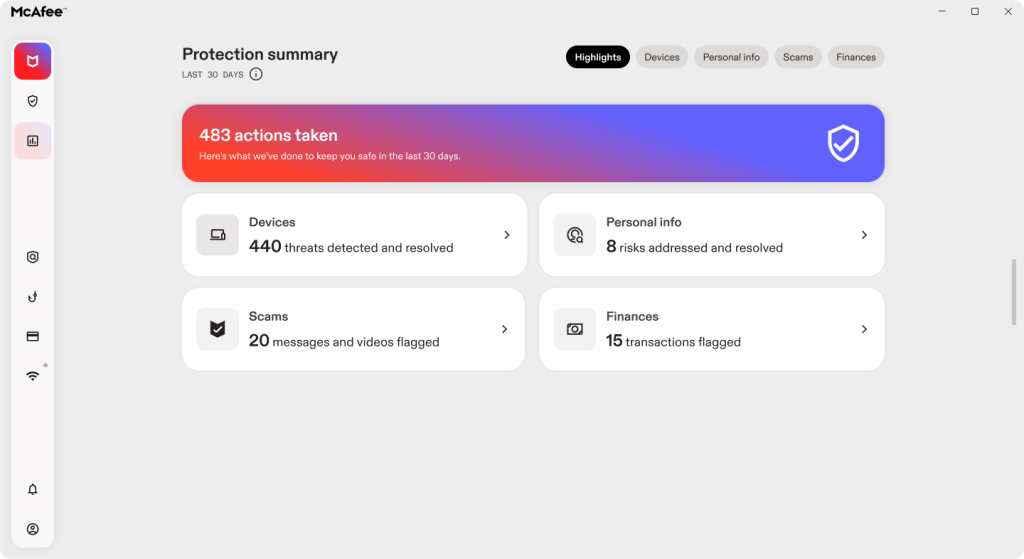 The refreshed McAfee experience makes it easier to see what needs your attention and how you’re protected.
