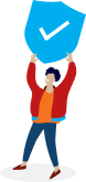 Man holding blue shield