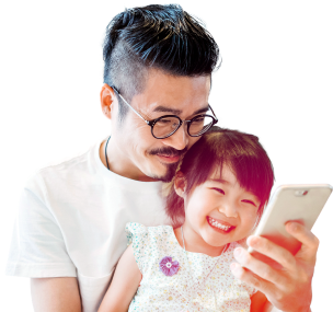 A person and his daughter with mobile