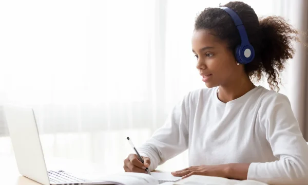 young student focused on remote lessons
